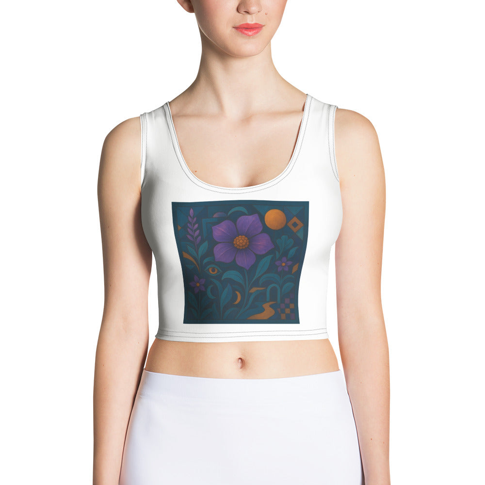 White tank top with a colorful floral design on a white background