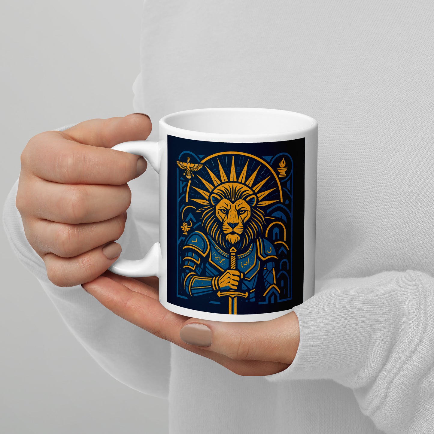 White glossy mug, Persian Lion