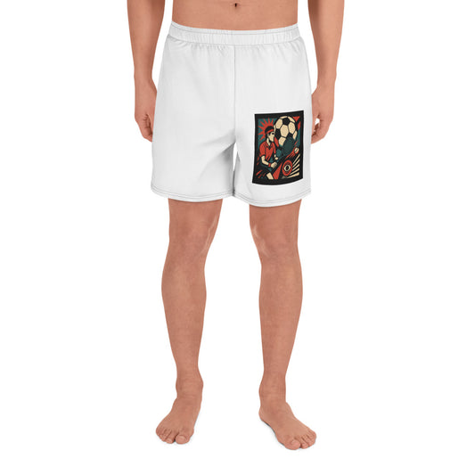 White shorts with a graphic design on a white background
