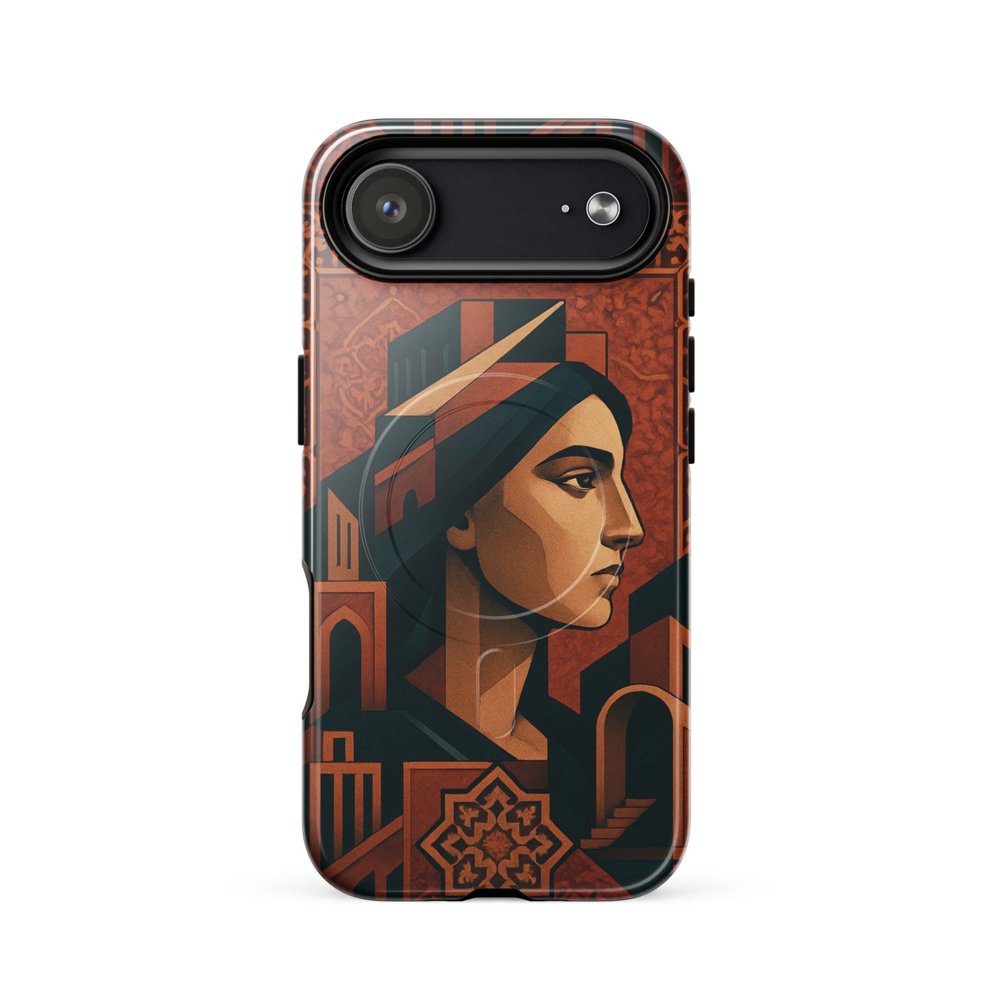 Phone case with artistic design on a white background